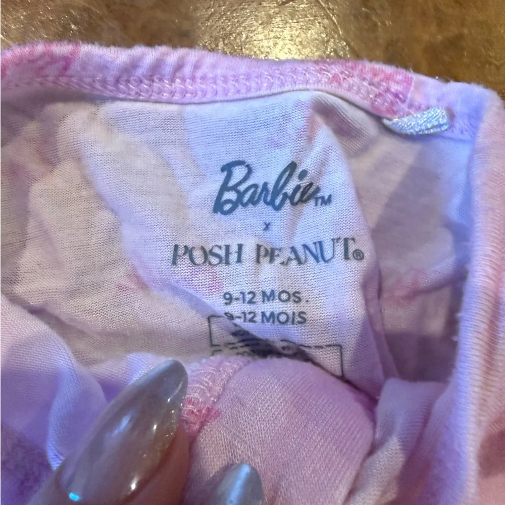 Rare Posh Peanut Barbie Logo Bamboo Ruffle Footie Pajamas 9-12M - Picture 3 of 4